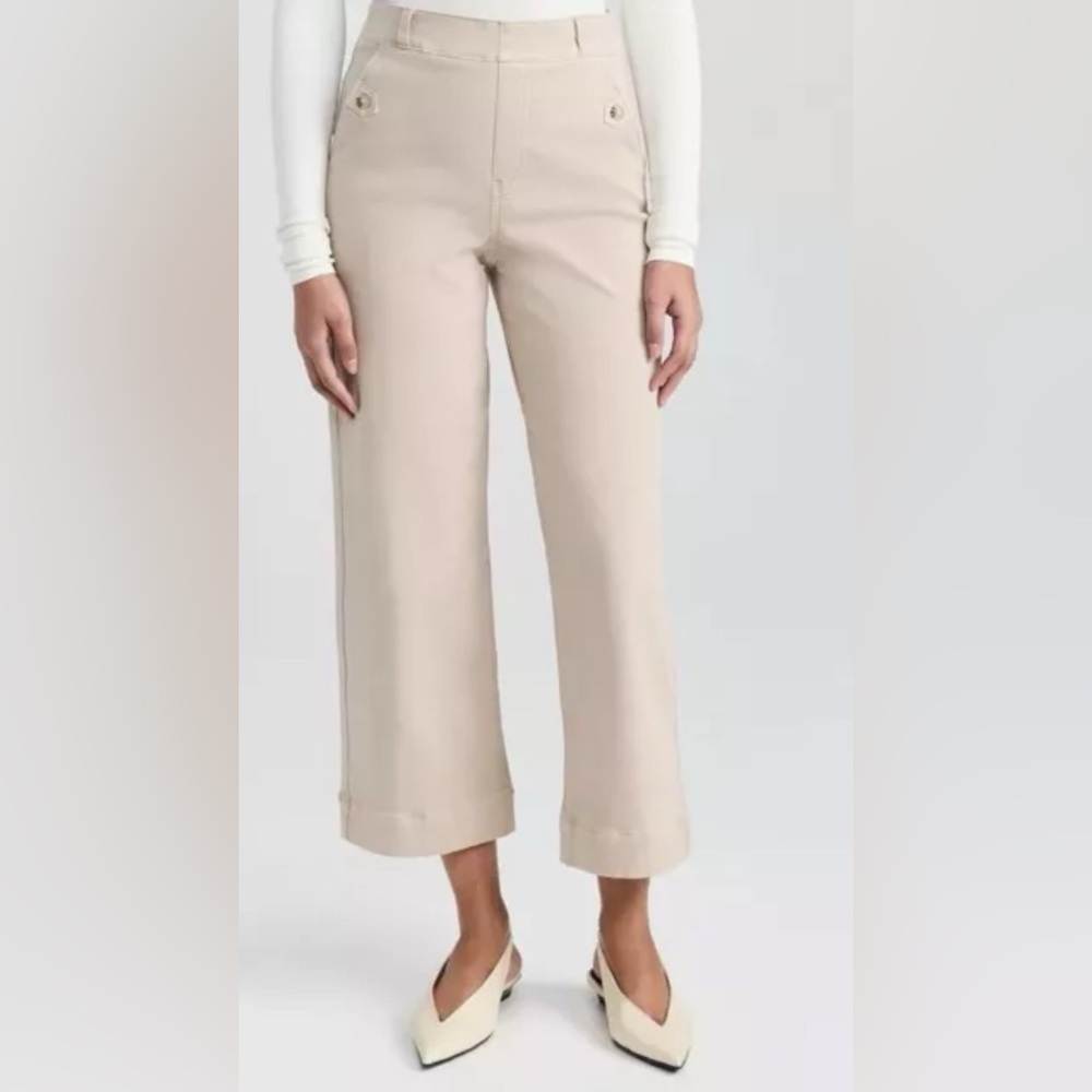 Spanx Twill Wide Leg Cropped Pants Womens XS Light Pink High Rise Shaping